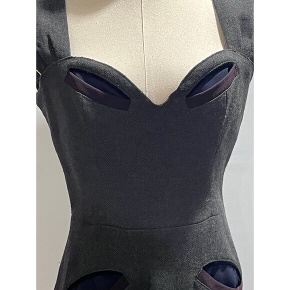 Prada Designer Vintage Gray Sweetheart Neck Wool Midi length Dress Sz 46/Lg/14 - Picture 3 of 14